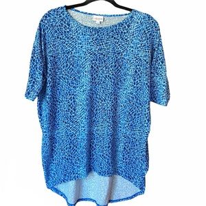 LuLaRoe Irma Hi-Lo Blue Design T-Shirt
